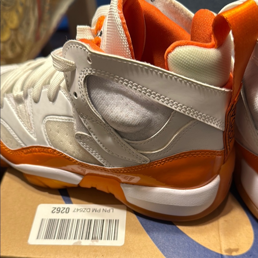 Jordan Athletic Shoes White and Orange High-Top Sneakers - Picture 5 of 7